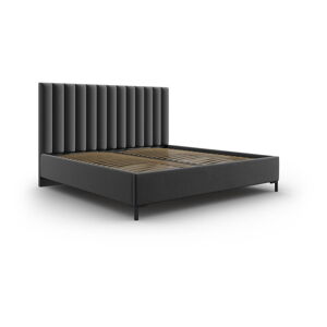 Tmavě šedá čalouněná dvoulůžková postel s úložným prostorem s roštem 200x200 cm Casey – Mazzini Beds