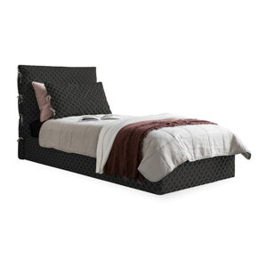Černá čalouněná jednolůžková postel s úložným prostorem s roštem 90x200 cm Sleepy Luna – Miuform