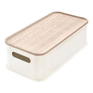 Bílý úložný box s víkem ze dřeva paulownia iDesign Eco Handled, 21,3 x 43 cm