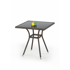 Zahradní stolek MOBIL — umělý ratan, sklo, tmavě hnědá / černá