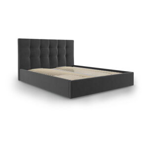 Tmavě šedá čalouněná dvoulůžková postel s úložným prostorem s roštem 180x200 cm Nerin – Mazzini Beds
