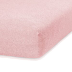 Světle růžové elastické prostěradlo s vysokým podílem bavlny AmeliaHome Ruby, 80/90 x 200 cm