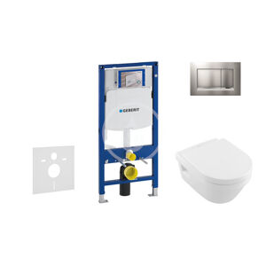 Geberit Duofix Modul pro závěsné WC s tlačítkem Sigma30, matný chrom/chrom + Villeroy Boch - WC a sedátko, DirectFlush, SoftClose, CeramicPlus 111.300.00.5 NB7