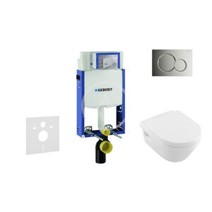 Geberit Kombifix Modul pro závěsné WC s tlačítkem Sigma01, lesklý chrom + Villeroy Boch - WC a sedátko, DirectFlush, SoftClose, CeramicPlus 110.302.00.5 NB2