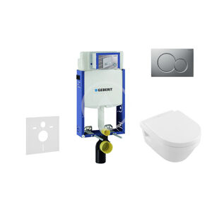 Geberit Kombifix Modul pro závěsné WC s tlačítkem Sigma01, matný chrom + Villeroy Boch - WC a sedátko, DirectFlush, SoftClose, CeramicPlus 110.302.00.5 NB3