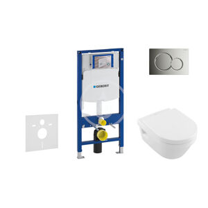 Geberit Duofix Modul pro závěsné WC s tlačítkem Sigma01, lesklý chrom + Villeroy Boch - WC a sedátko, DirectFlush, SoftClose, CeramicPlus 111.300.00.5 NB2