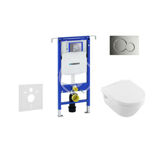 Geberit Duofix Modul pro závěsné WC s tlačítkem Sigma01, lesklý chrom + Villeroy Boch - WC a sedátko, DirectFlush, SoftClose, CeramicPlus 111.355.00.5 NB2