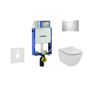 Geberit Kombifix Modul pro závěsné WC s tlačítkem Sigma30, lesklý chrom/chrom mat + Ideal Standard Tesi - WC a sedátko, Aquablade, SoftClose 110.302.00.5 NU6