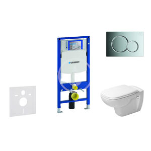 Geberit Duofix Modul pro závěsné WC s tlačítkem Sigma01, lesklý chrom + Duravit D-Code - WC a sedátko, Rimless, SoftClose 111.300.00.5 NH2