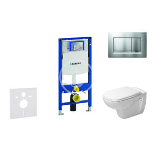 Geberit Duofix Modul pro závěsné WC s tlačítkem Sigma30, matný chrom/chrom + Duravit D-Code - WC a sedátko, Rimless, SoftClose 111.300.00.5 NH7