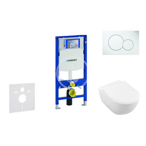 Geberit Duofix Modul pro závěsné WC s tlačítkem Sigma01, alpská bílá + Villeroy Boch - WC a sedátko, DirectFlush, SoftClose, CeramicPlus 111.300.00.5 NI1