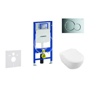 Geberit Duofix Modul pro závěsné WC s tlačítkem Sigma01, lesklý chrom + Villeroy Boch - WC a sedátko, DirectFlush, SoftClose, CeramicPlus 111.300.00.5 NI2