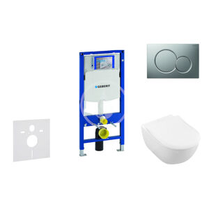 Geberit Duofix Modul pro závěsné WC s tlačítkem Sigma01, matný chrom + Villeroy Boch - WC a sedátko, DirectFlush, SoftClose, CeramicPlus 111.300.00.5 NI3