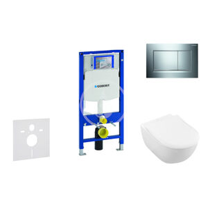 Geberit Duofix Modul pro závěsné WC s tlačítkem Sigma30, lesklý chrom/chrom mat + Villeroy Boch - WC a sedátko, DirectFlush, SoftClose, CeramicPlus 111.300.00.5 NI6