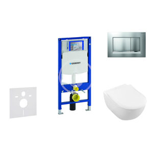 Geberit Duofix Modul pro závěsné WC s tlačítkem Sigma30, matný chrom/chrom + Villeroy Boch - WC a sedátko, DirectFlush, SoftClose, CeramicPlus 111.300.00.5 NI7