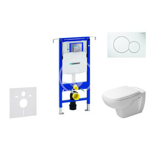 Geberit Duofix Modul pro závěsné WC s tlačítkem Sigma01, alpská bílá + Duravit D-Code - WC a sedátko, Rimless, SoftClose 111.355.00.5 NH1