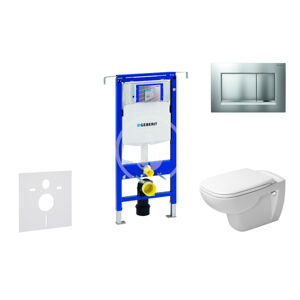 Geberit Duofix Modul pro závěsné WC s tlačítkem Sigma30, matný chrom/chrom + Duravit D-Code - WC a sedátko, Rimless, SoftClose 111.355.00.5 NH7