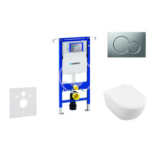 Geberit 111.355.00.5 NI3 - Modul pro závěsné WC s tlačítkem Sigma01, matný chrom + Villeroy Boch - WC a sedátko, DirectFlush, SoftClose, CeramicPlus