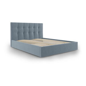 Světle modrá čalouněná dvoulůžková postel s úložným prostorem s roštem 160x200 cm Nerin – Mazzini Beds