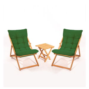 Zahradní lounge set z bukového dřeva v zeleno-přírodní barvě pro 2 – Floriane Garden