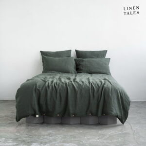 Tmavě zelené lněné povlečení na dvoulůžko 200x200 cm – Linen Tales