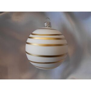 Vánoční ozdoby Střední vánoční koule s proužky 6 ks - bílá/zlatá