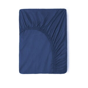 Tmavě modré bavlněné elastické prostěradlo Good Morning, 180 x 200 cm