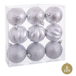 Sada 9 vánočních ozdob ve stříbrné barvě Unimasa, ø 6 cm