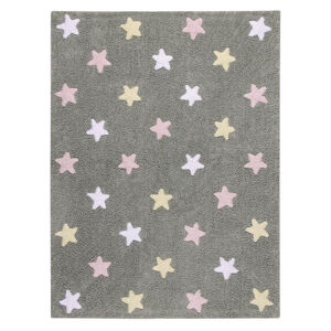 Lorena Canals Pro zvířata: Pratelný koberec Tricolor Stars bílá, žlutá, šedá, růžová 120x160 cm