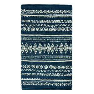 Modro-bílý bavlněný koberec Webtappeti Ethnic, 55 x 180 cm
