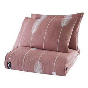 Růžový přehoz přes postel se 2 povlaky na polštář z ranforce bavlny Mijolnir Modena, 225 x 240 cm
