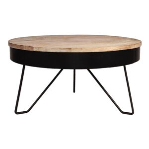 Černý konferenční stolek s deskou z mangového dřeva LABEL51 Saran, ⌀ 80 cm