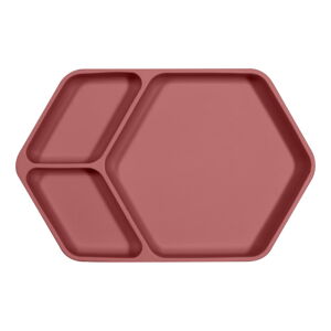 Červený silikonový dětský talíř Kindsgut Squared, 25 x 16 cm