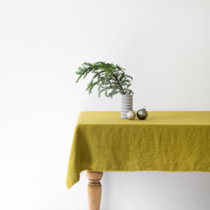 Zelený lněný ubrus Linen Tales Classic, 140 x 350 cm