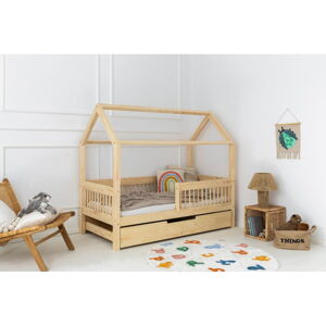 Domečková dětská postel z borovicového dřeva s úložným prostorem a výsuvným lůžkem v přírodní barvě 90x200 cm Mila MBW – Adeko