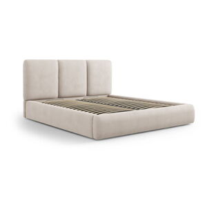 Béžová čalouněná dvoulůžková postel s úložným prostorem s roštem 200x200 cm Brody – Mazzini Beds