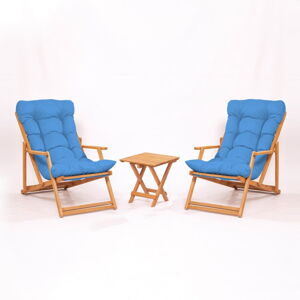 Zahradní lounge set z bukového dřeva v modro-přírodní barvě pro 2 – Floriane Garden