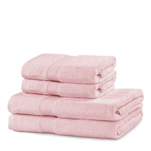 Světle růžové froté bavlněné ručníky a osušky v sadě 4 ks Marina – DecoKing