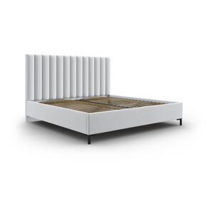 Světle šedá čalouněná dvoulůžková postel s úložným prostorem s roštem 200x200 cm Casey – Mazzini Beds