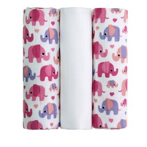 Sada 3 látkových plen T-TOMI Pink Elephants, 70 x 70 cm